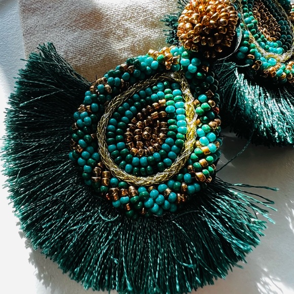 Green emerald Earrings fringe gold - Picture 2 of 2